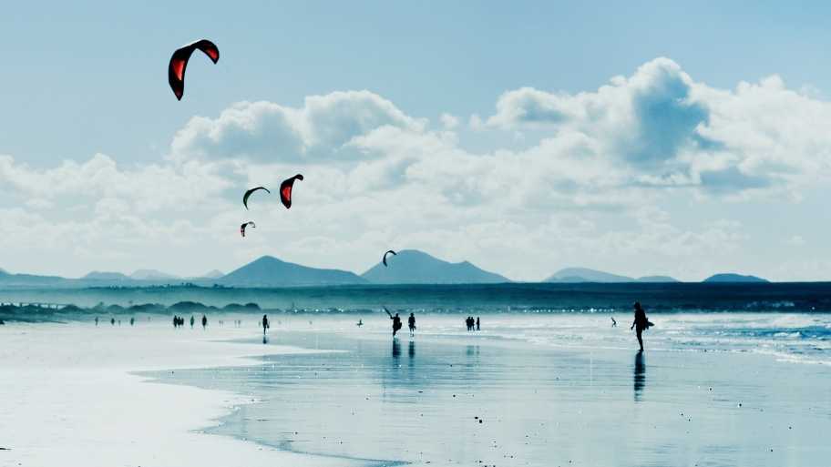 Kitesurfering at Famara Beach in Lanzarote