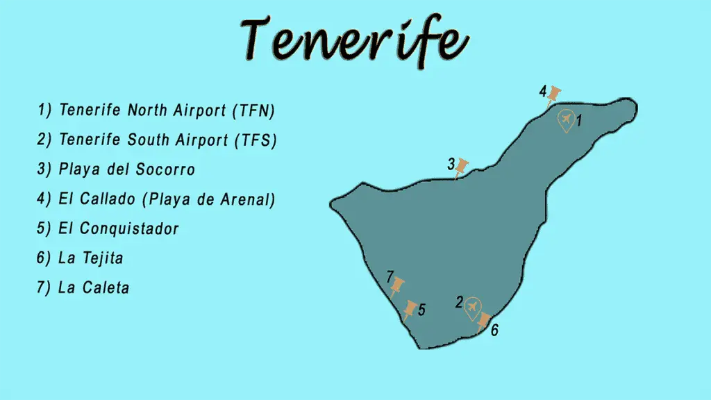 Map of surf spots in Tenerife